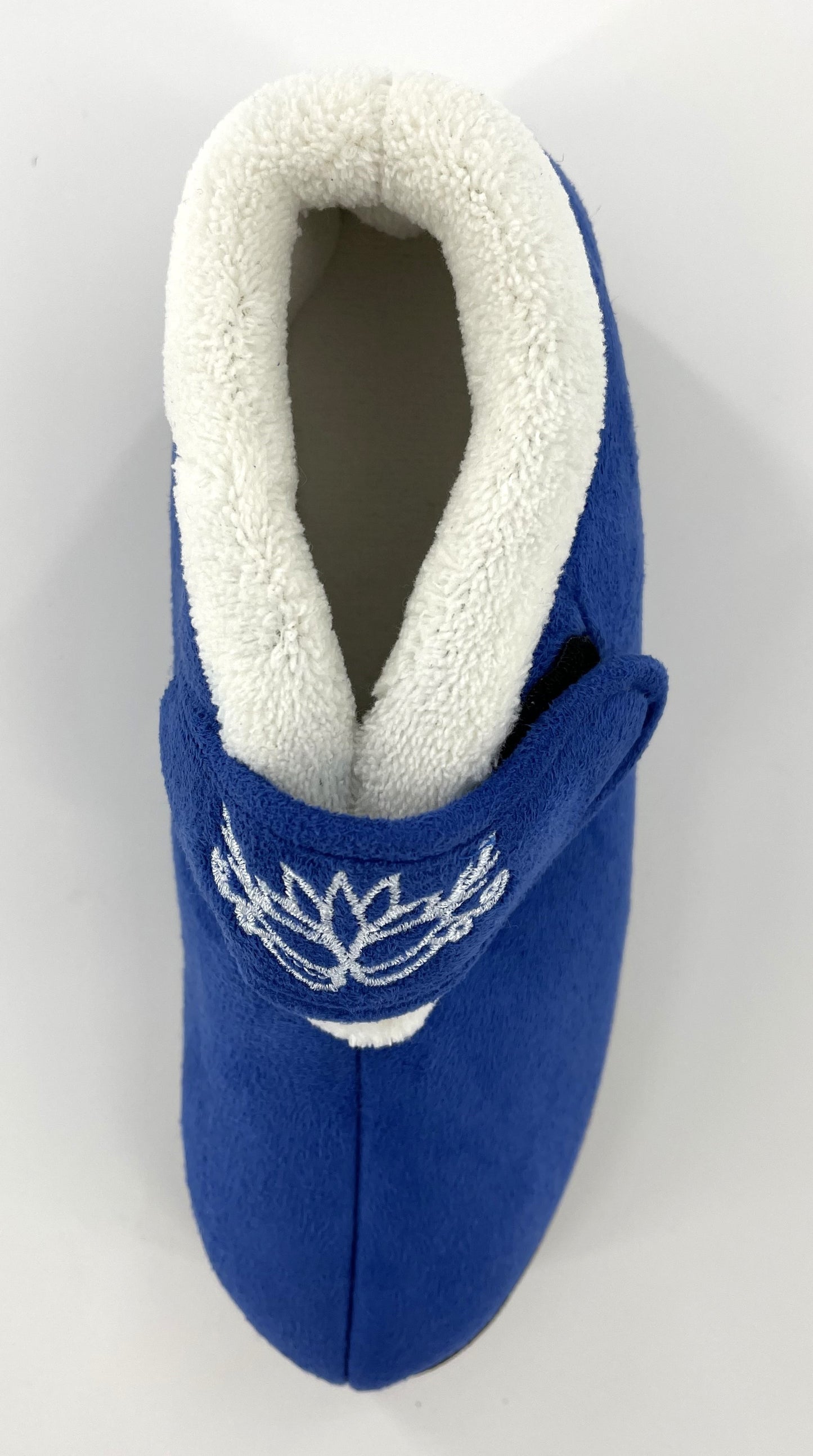 Ladies Embroidered Blue Easy Access Touch and Close Adjustable Strap Slippers