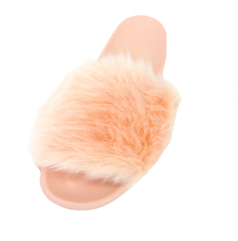 Ladies Fluffy Faux Fur Cuff Sliders