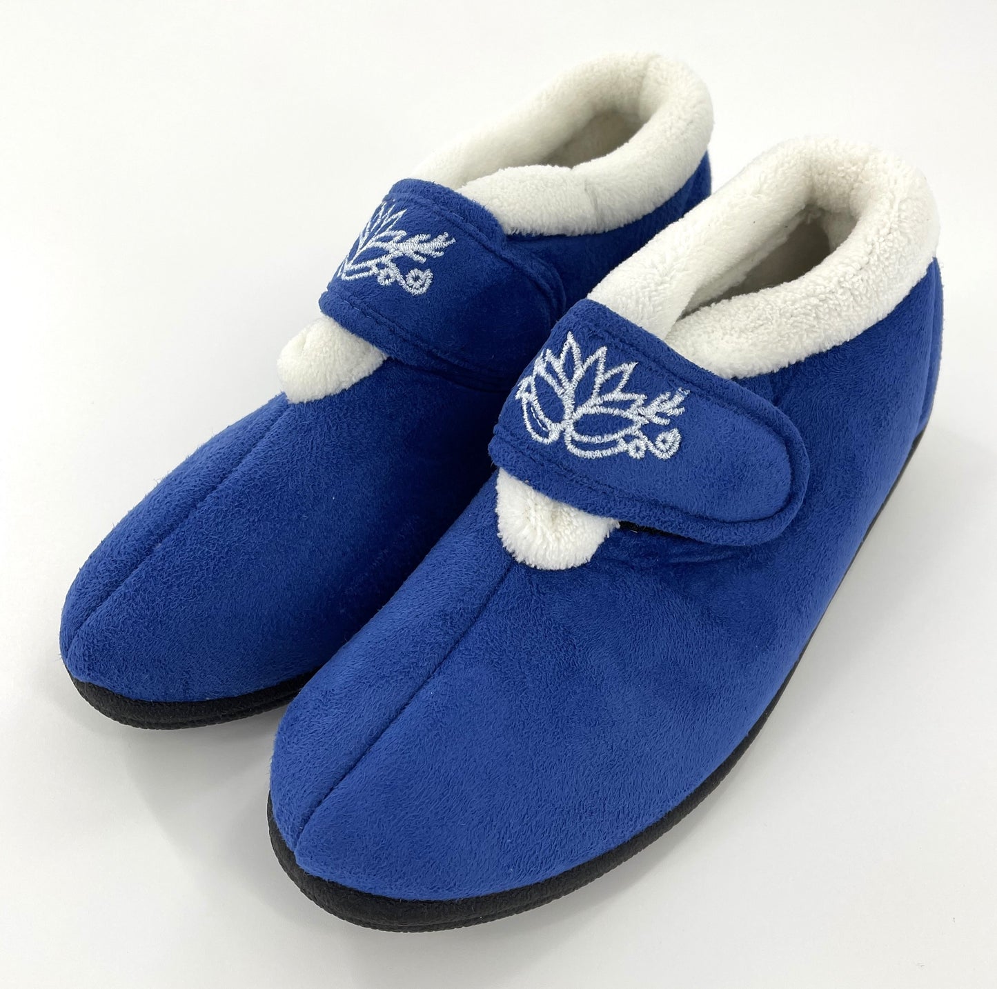 Ladies Embroidered Blue Easy Access Touch and Close Adjustable Strap Slippers