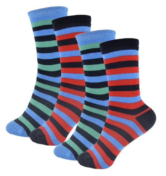 Boys 4 Pack Colourful Stripes Patterned Thermal Socks Various Sizes Available