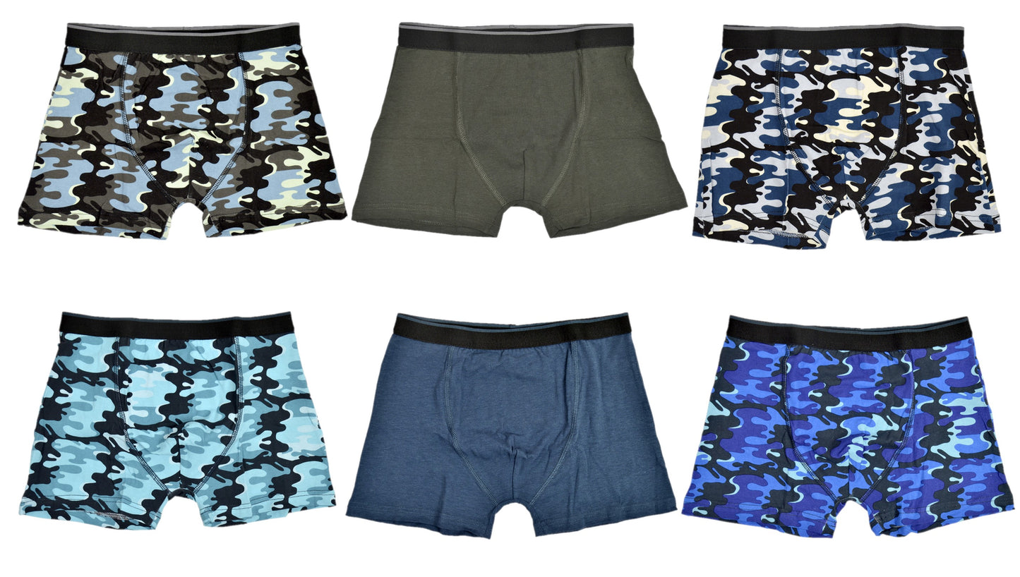 6 Pack Boys Camo Pattern Boxer Shorts Trunks Underwear