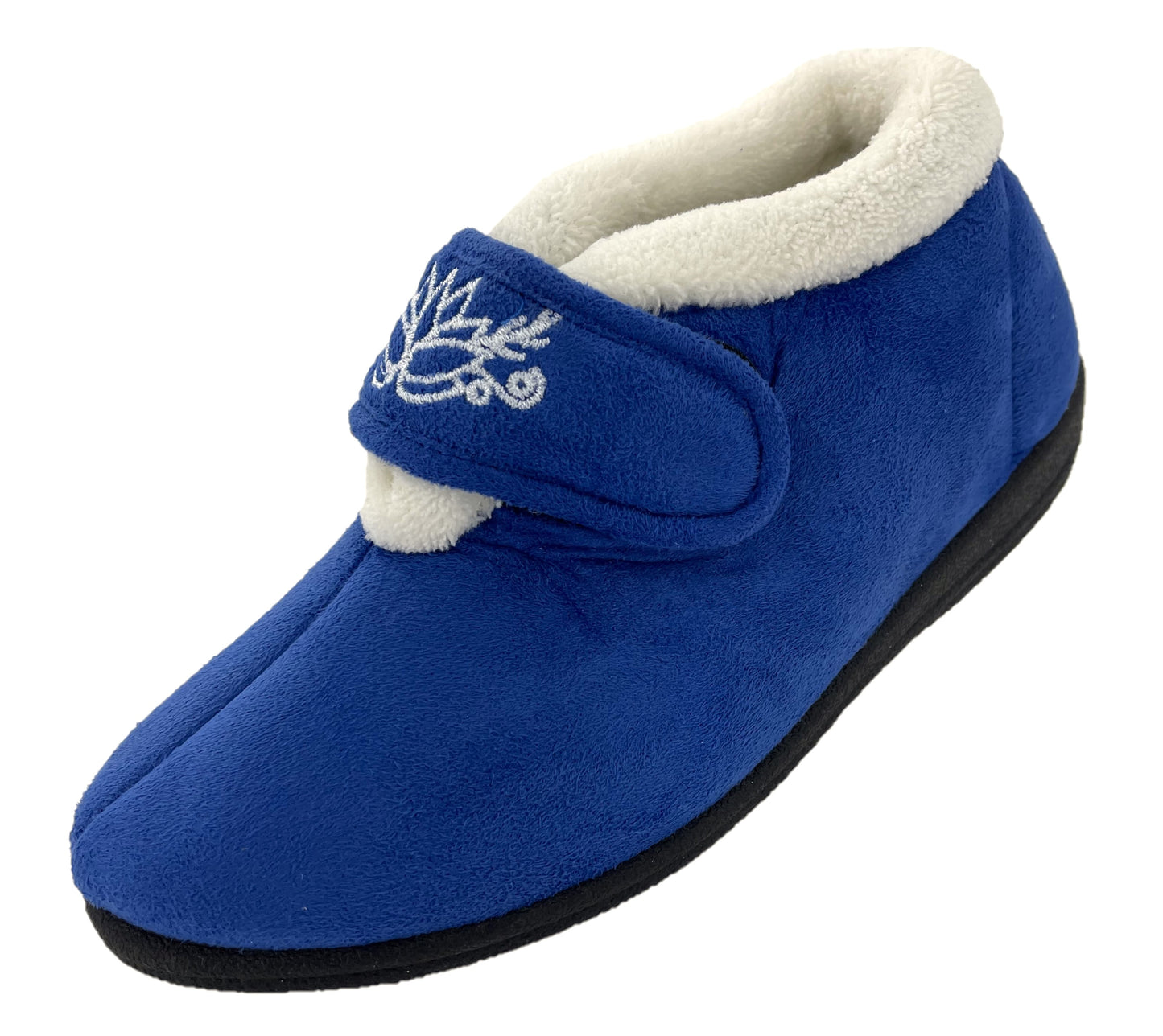 Ladies Embroidered Blue Easy Access Touch and Close Adjustable Strap Slippers