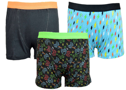 Boys' Gaming Trunks 3-Pack – Cotton Stretch, Soft Waistband, Ages 5-12