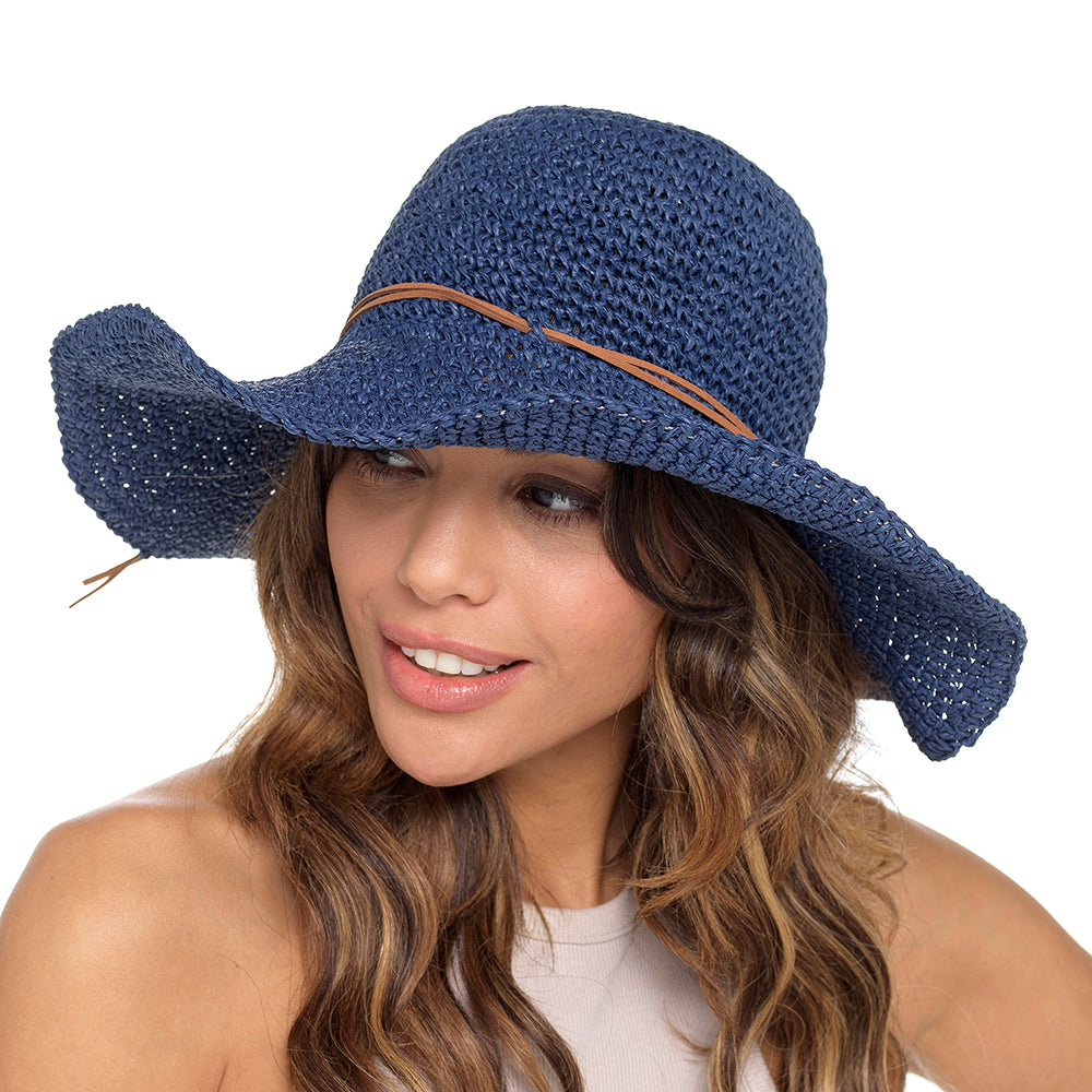 Ladies Wide Brimmed Floppy Straw Summer Sun Hat with Bow Detail