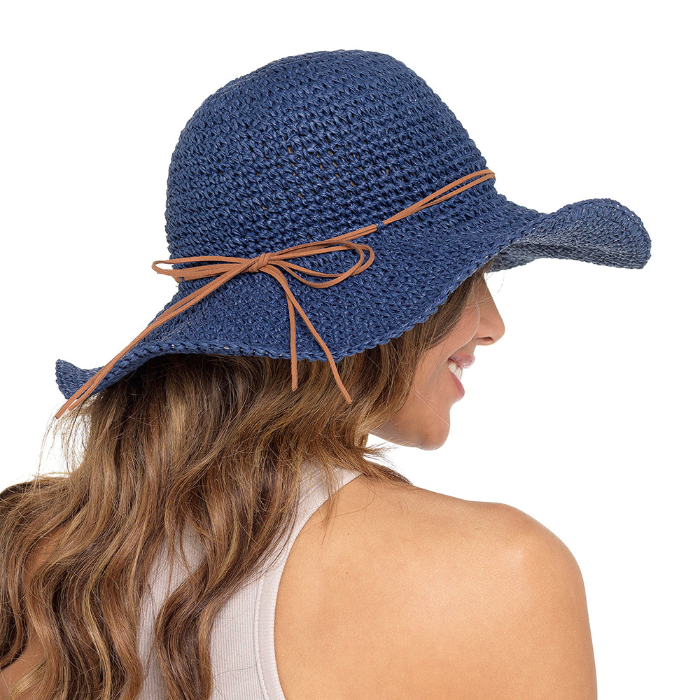 Ladies Wide Brimmed Floppy Straw Summer Sun Hat with Bow Detail