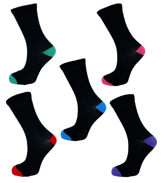 5 Pairs Ladies Cotton Rich Black and Multicoloured Ankle Socks - UK 4-7
