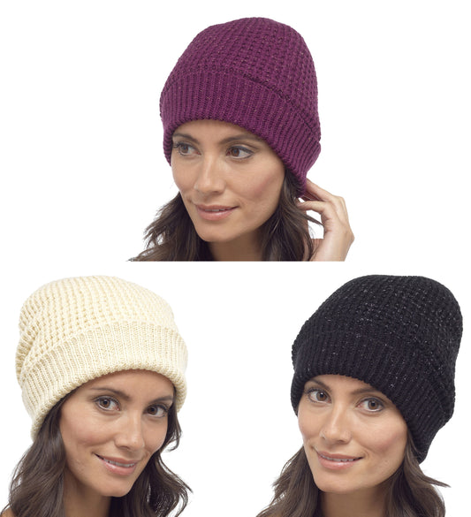 Ladies Faux Fur Lined Thick Knitted Beanie Hat