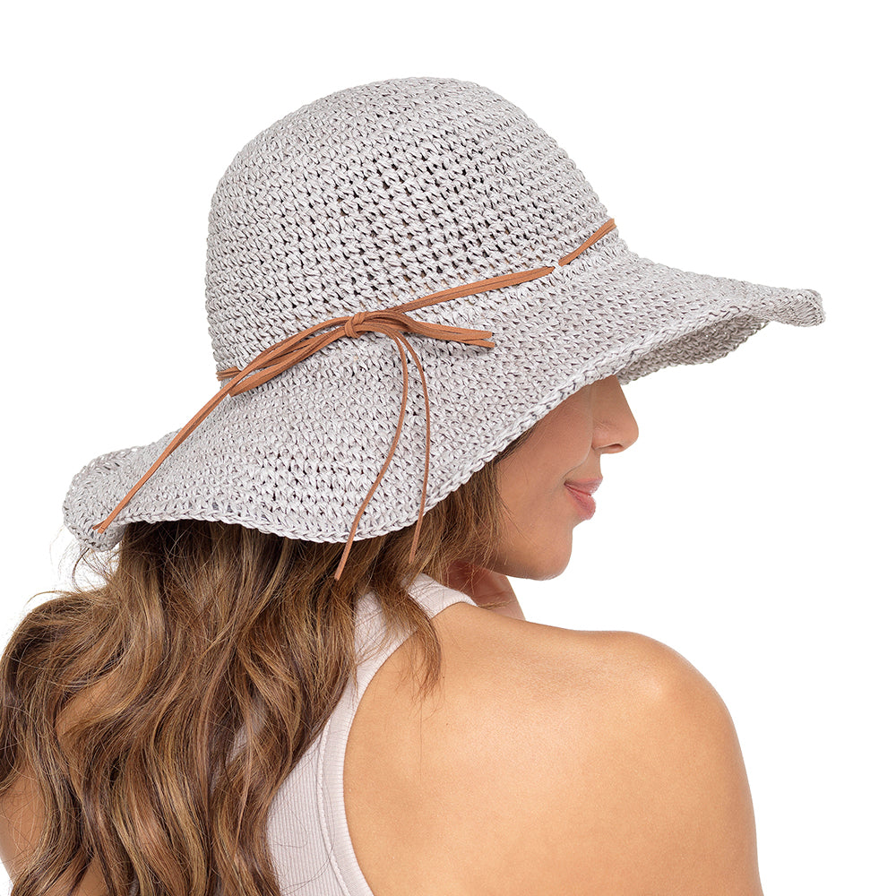 Ladies Wide Brimmed Floppy Straw Summer Sun Hat with Bow Detail