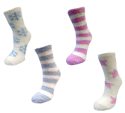 Ladies "Stars & Snowflake" Super Soft Slipper Socks (4 Pack)