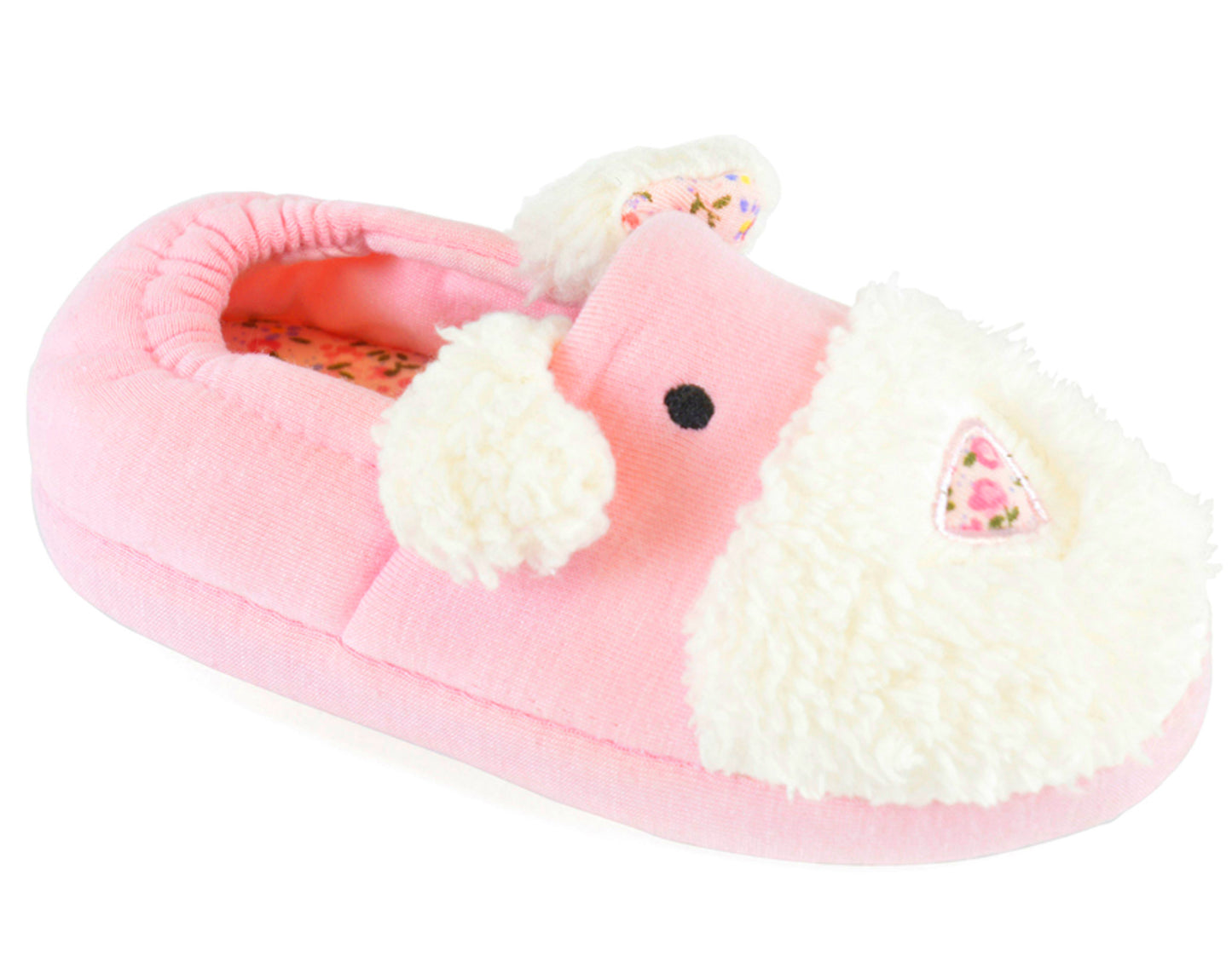 Little Girls Cute Dog Face Pink Slippers