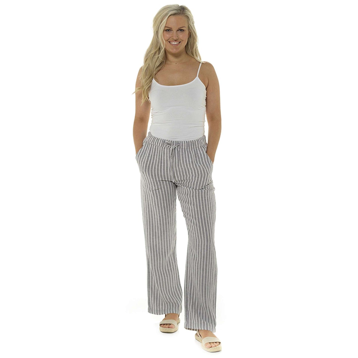 Ladies Classic Linen Trousers with Elasticated Waist and Pockets Casual Summer