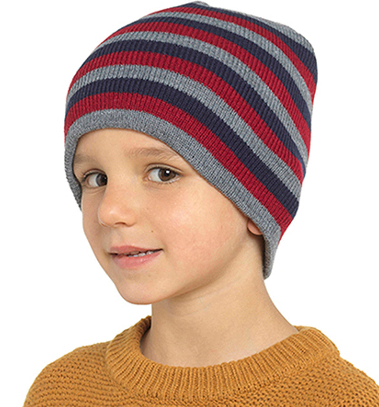 3 Pack Boys' Stripey Beanie Winter Hats