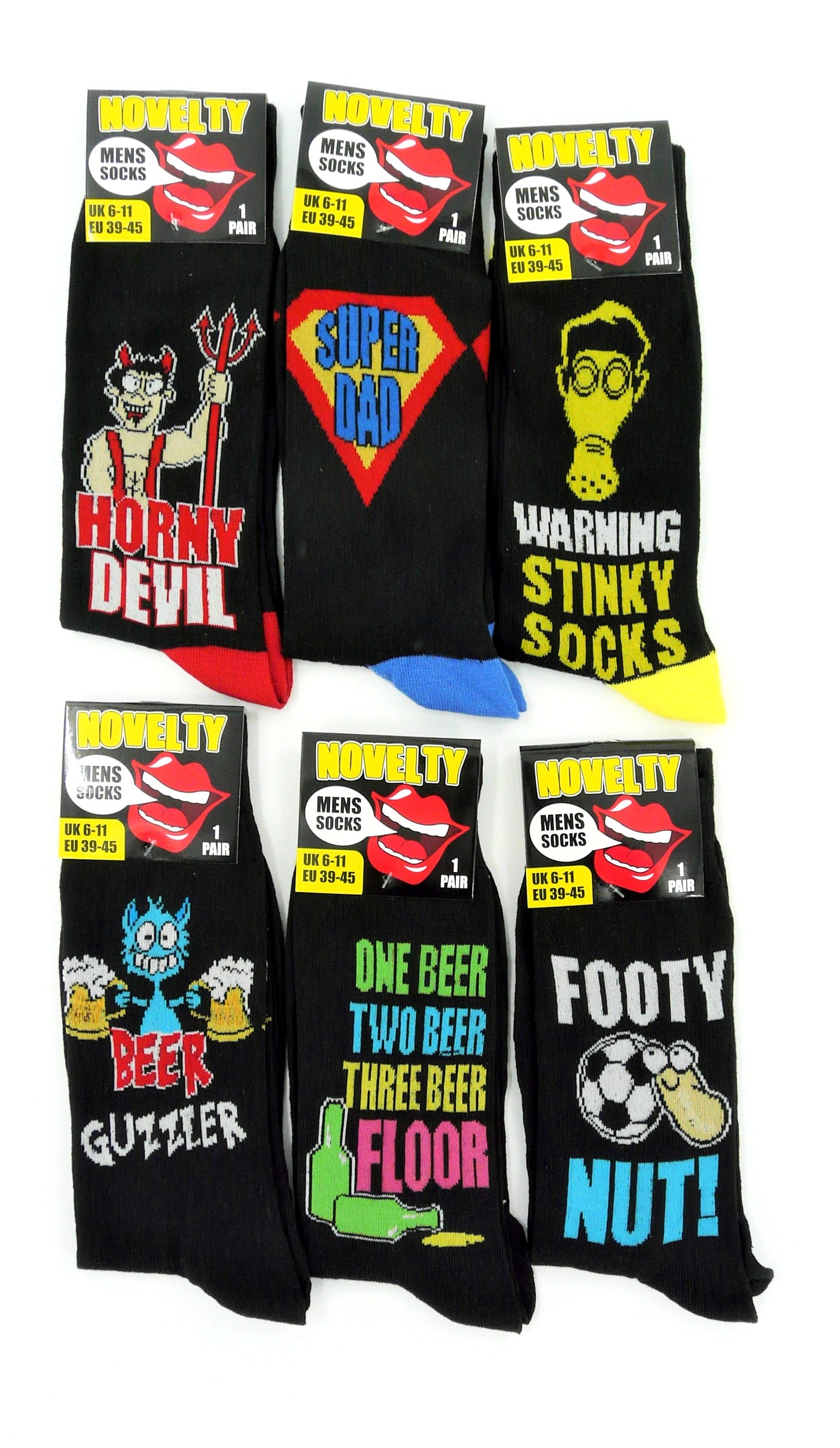 6 Pair’s Men's Novelty Fun Socks size 6-11