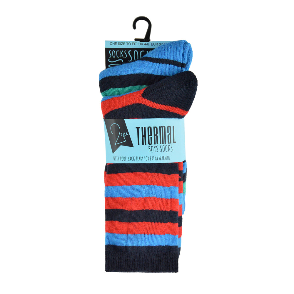 Boys 4 Pack Colourful Stripes Patterned Thermal Socks Various Sizes Available