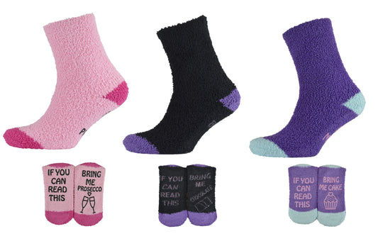 Ladies Cosy Snowsoft Slogan Gripper Socks Bed Socks 3 Pack