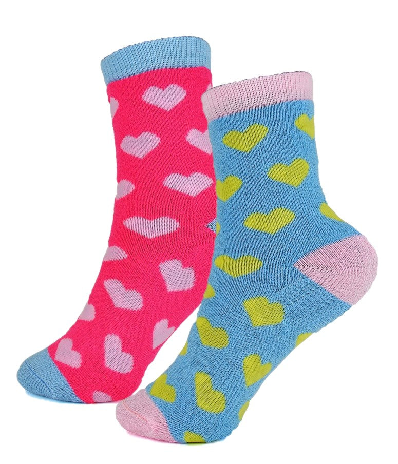 Girls 4 Pack Colourful Spots and Hearts Patterned Thermal Socks