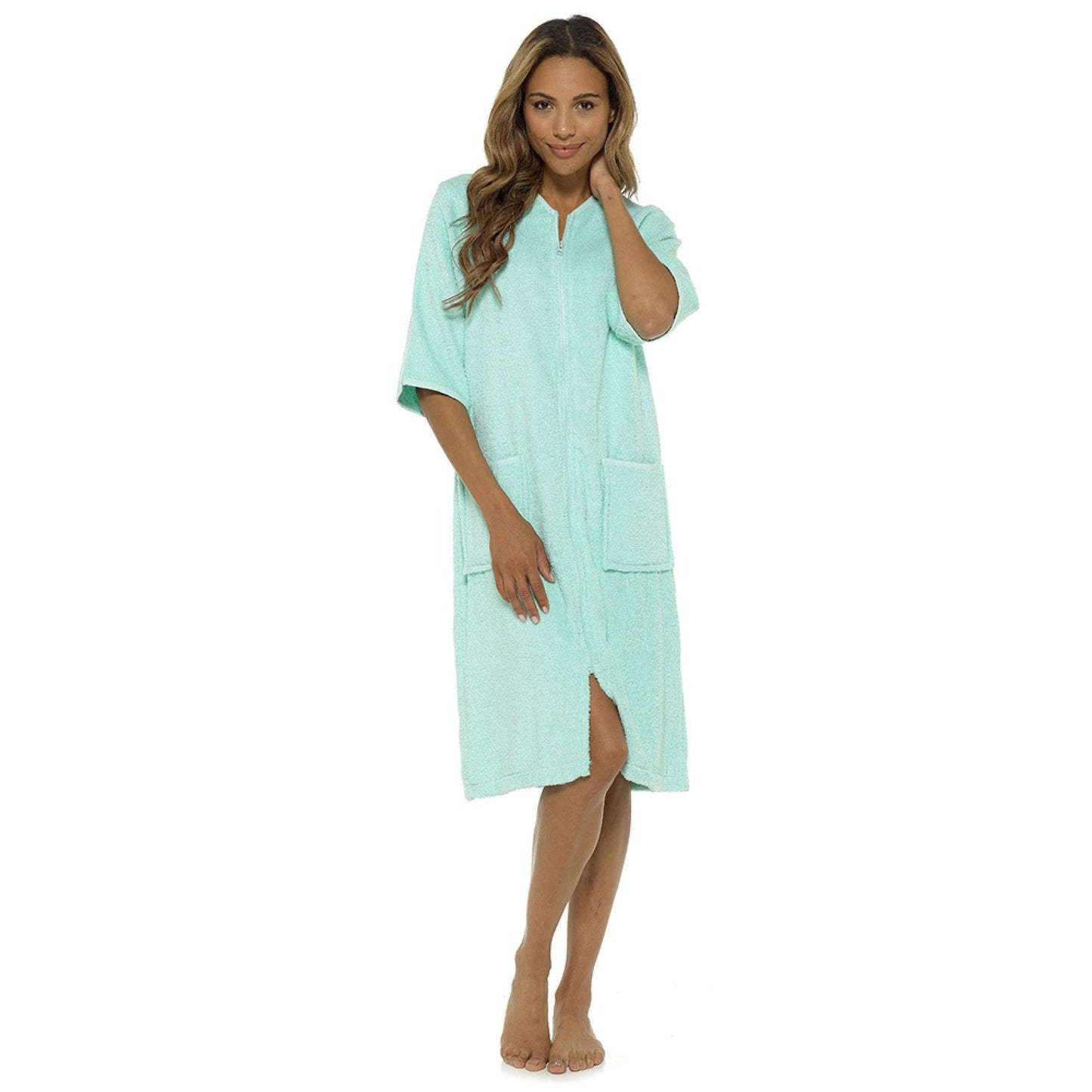 Ladies 100% Cotton Terry Towelling Zip Up Bath Robe Dressing Gown House Coat