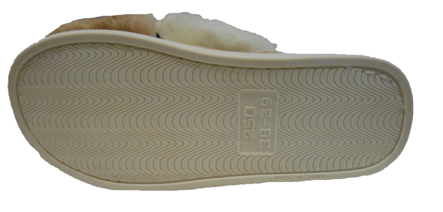 Ladies Faux Fur Crossover Slider Slipper