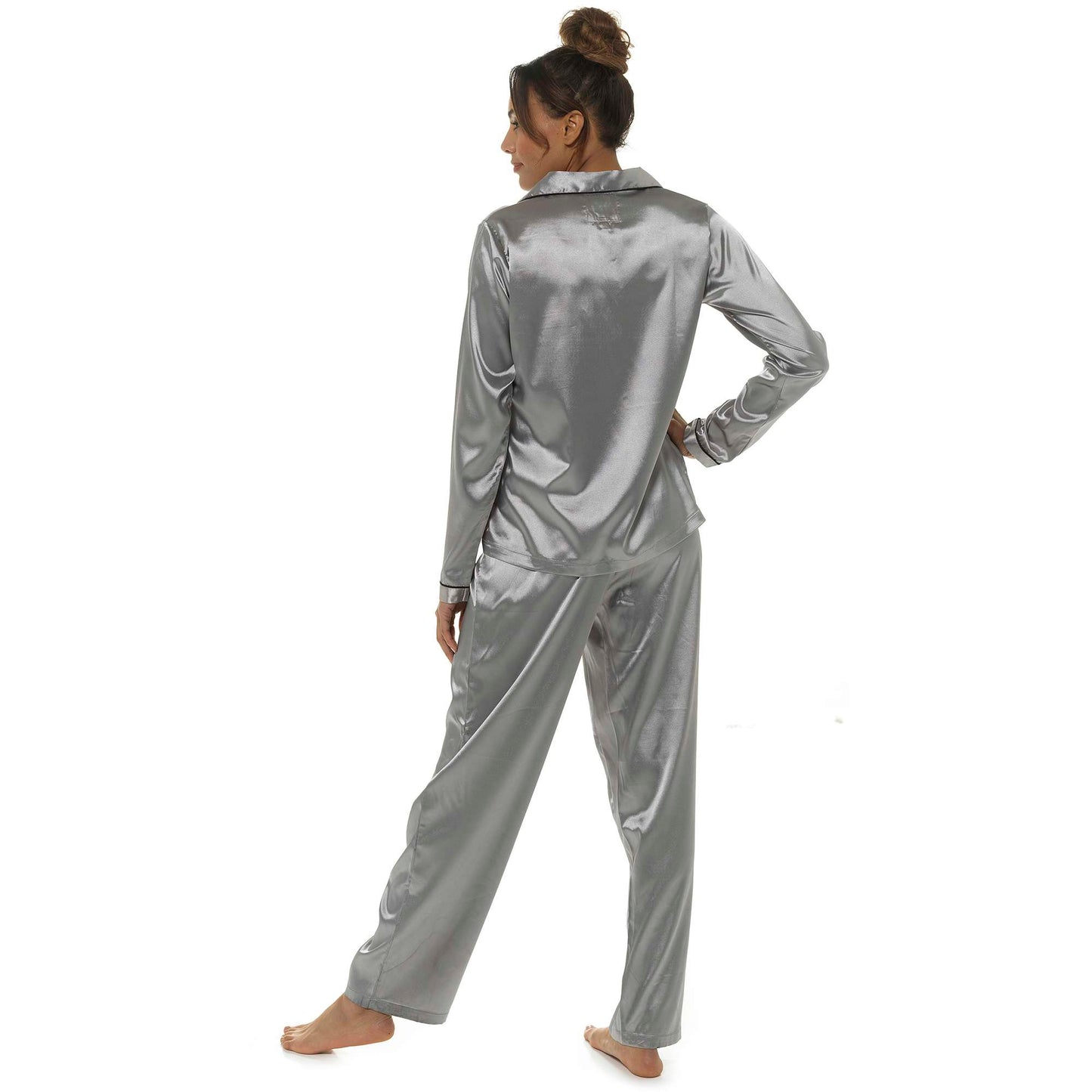 Ladies Classic Satin Pyjamas with Contrast Piping