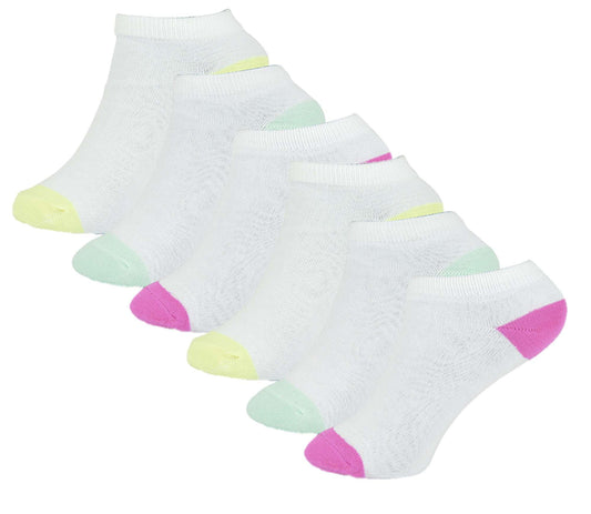 6 Pairs Girls White & Multicoloured Trainer Socks