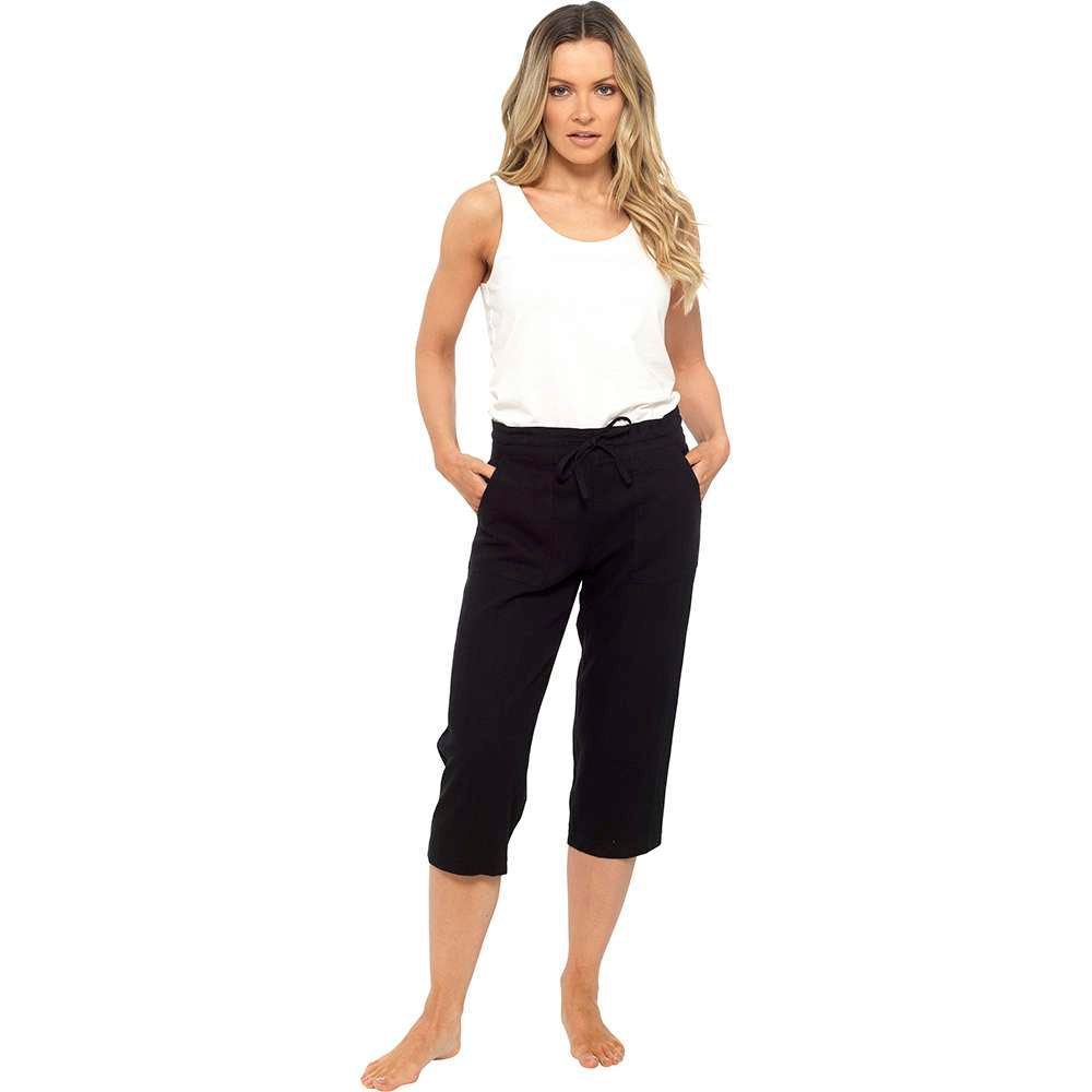 Ladies Linen Blend Cropped 3/4 Length Casual Summer Trousers