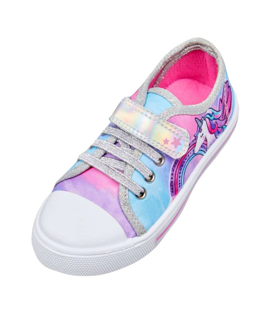 Girls Unicorn Print Canvas Pumps Lowtop Trainers