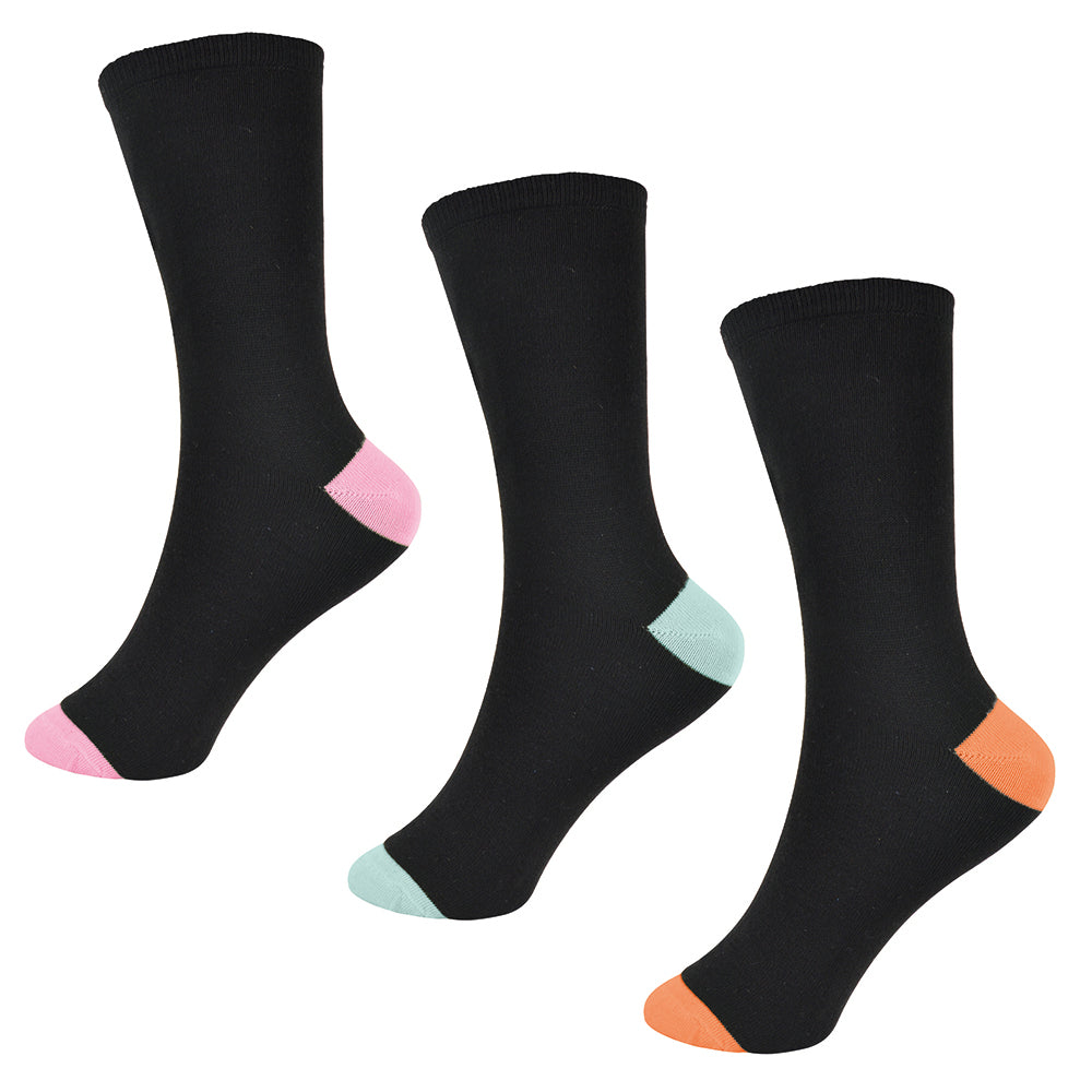 6 Pairs Ladies Black and Multicoloured Ankle Socks - UK 4-7