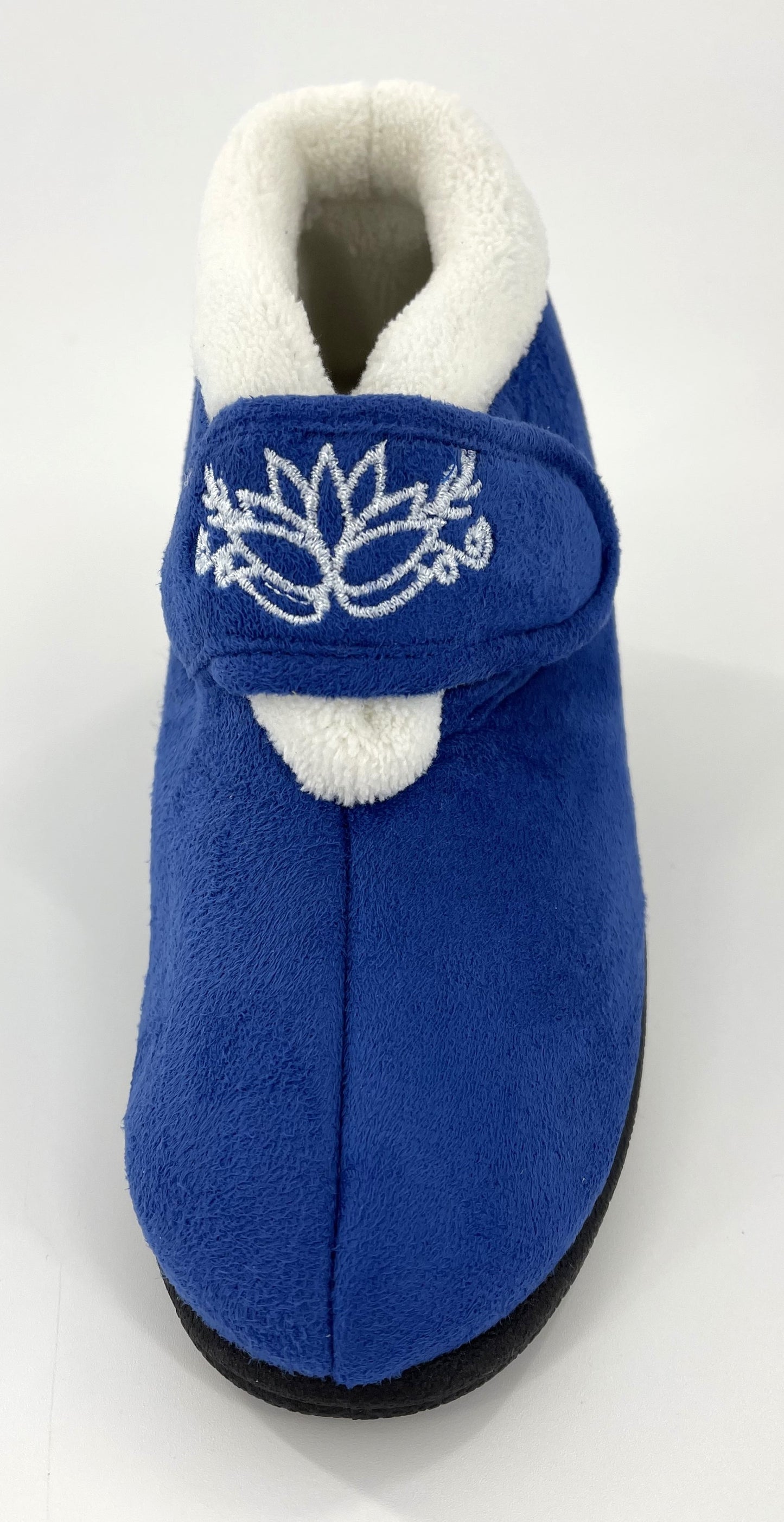Ladies Embroidered Blue Easy Access Touch and Close Adjustable Strap Slippers
