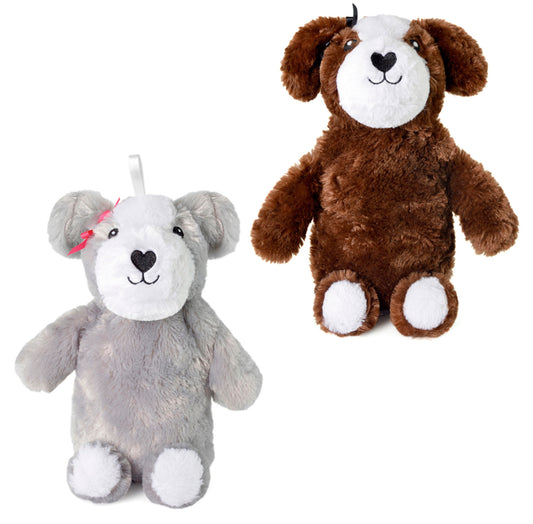Dog Plush 750ml Hot Water Bottle & Cover Grey or Brown