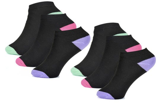 6 Pairs Girls' Black/Multicolour Trainer Socks
