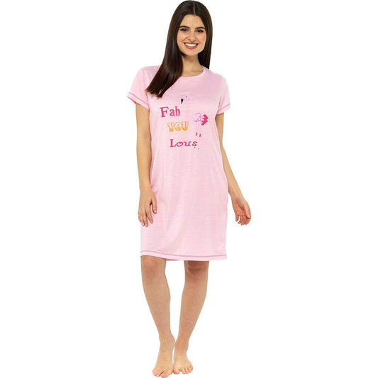 Ladies Pink Nightie "Fabulous Flamingo" Size 8-10