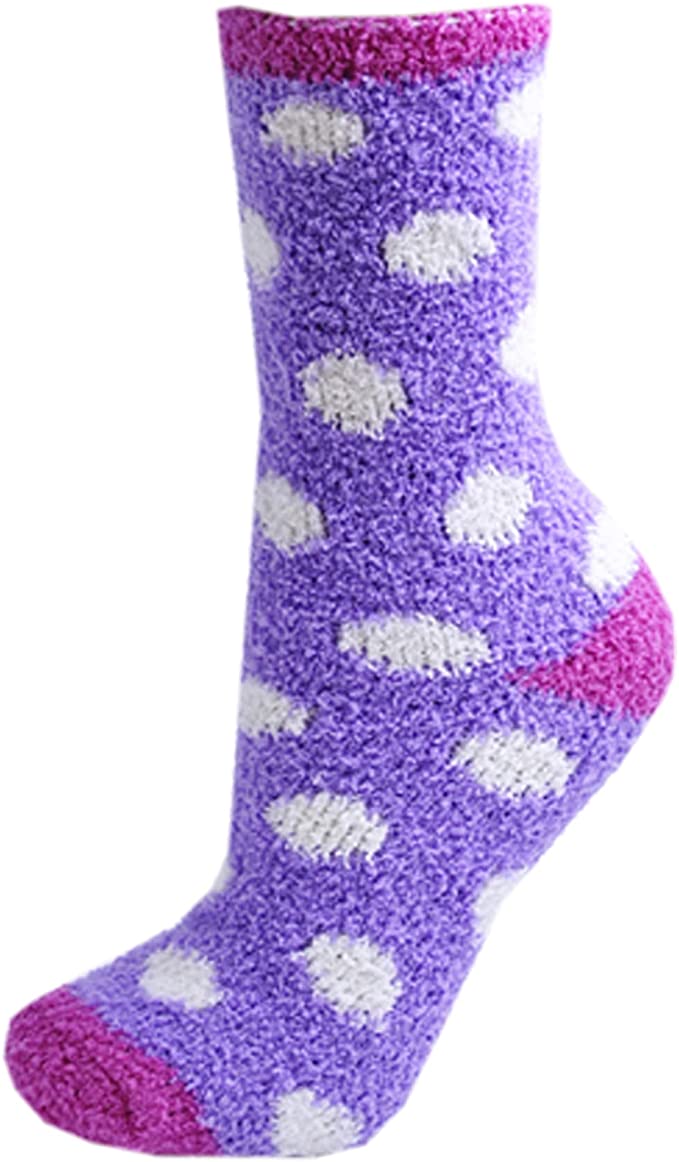 4 Pairs Ladies Striped & Spotty Patterned Soft Fluffy Socks