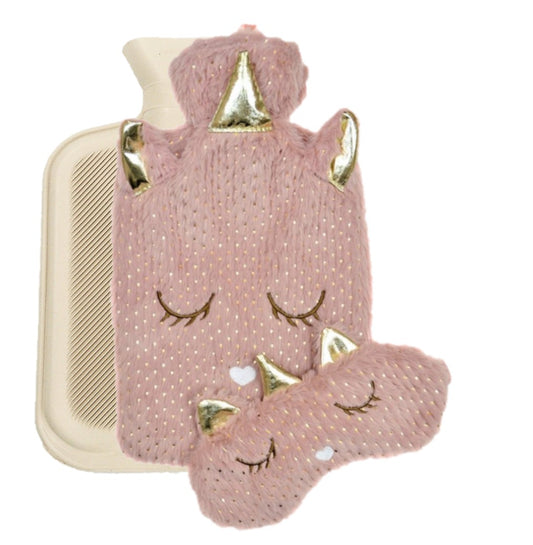 Unicorn Soft Plush Hot Water Bottle & Eye Mask Gift Set