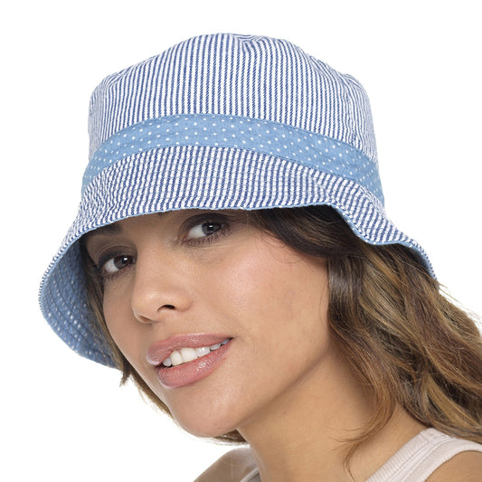 Women's Spotted/Striped Cotton Reversible Bucket Hat