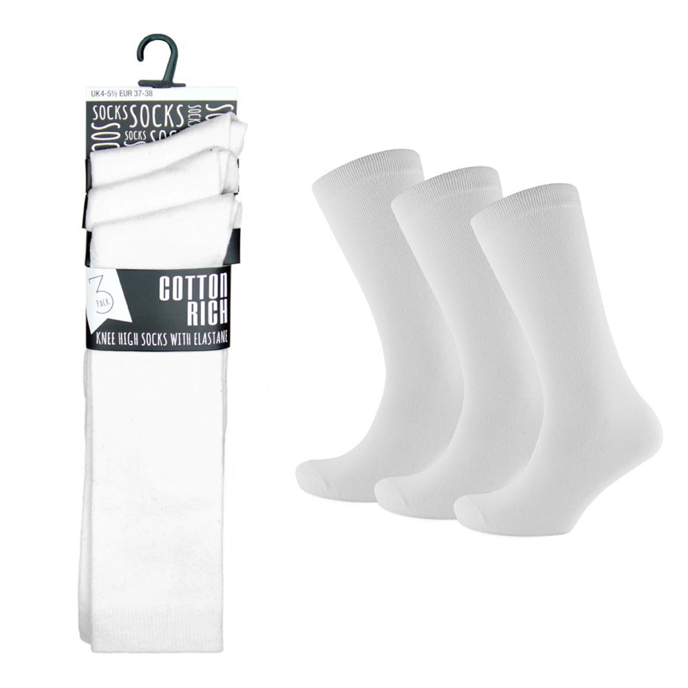 6 Pairs Girls' Cotton-Rich White Knee High School Socks