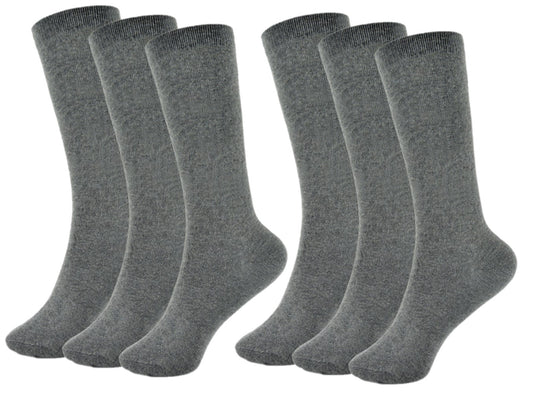 6 Pairs Girls' Cotton-Rich Grey Knee High Socks