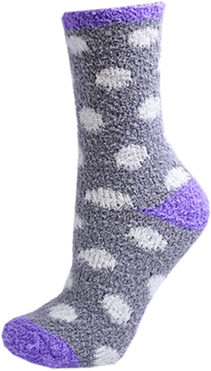 4 Pairs Ladies Striped & Spotty Patterned Soft Fluffy Socks