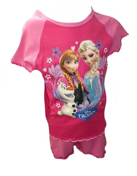 Girls Disney Frozen Shortie Pyjamas – Anna Elsa Olaf Pink PJs 18-24 Months