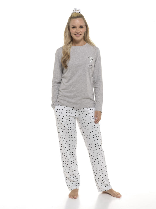 Ladies Dalmatian Dog Print Cotton Pyjamas with Matching Scrunchie Set