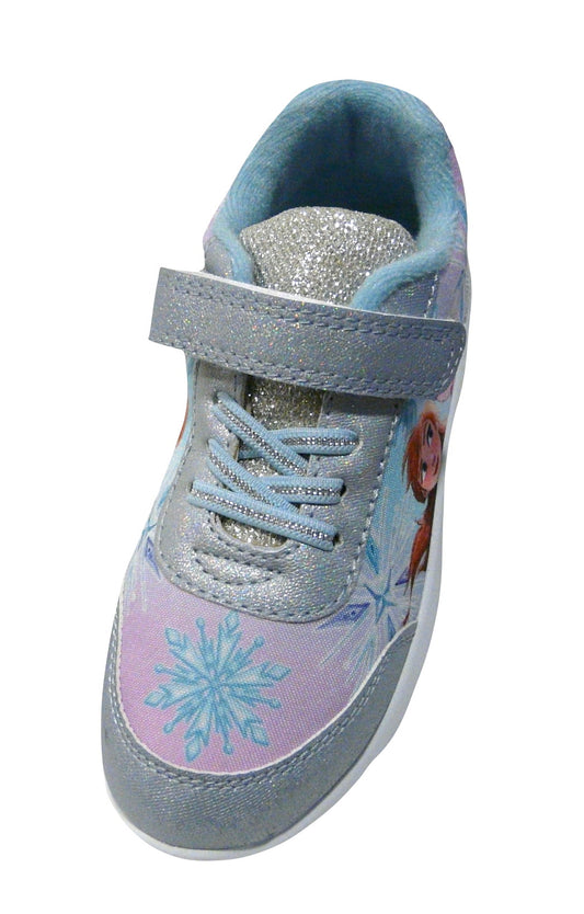 Girls Frozen Blue and Silver Touch and Close Low Top Trainers