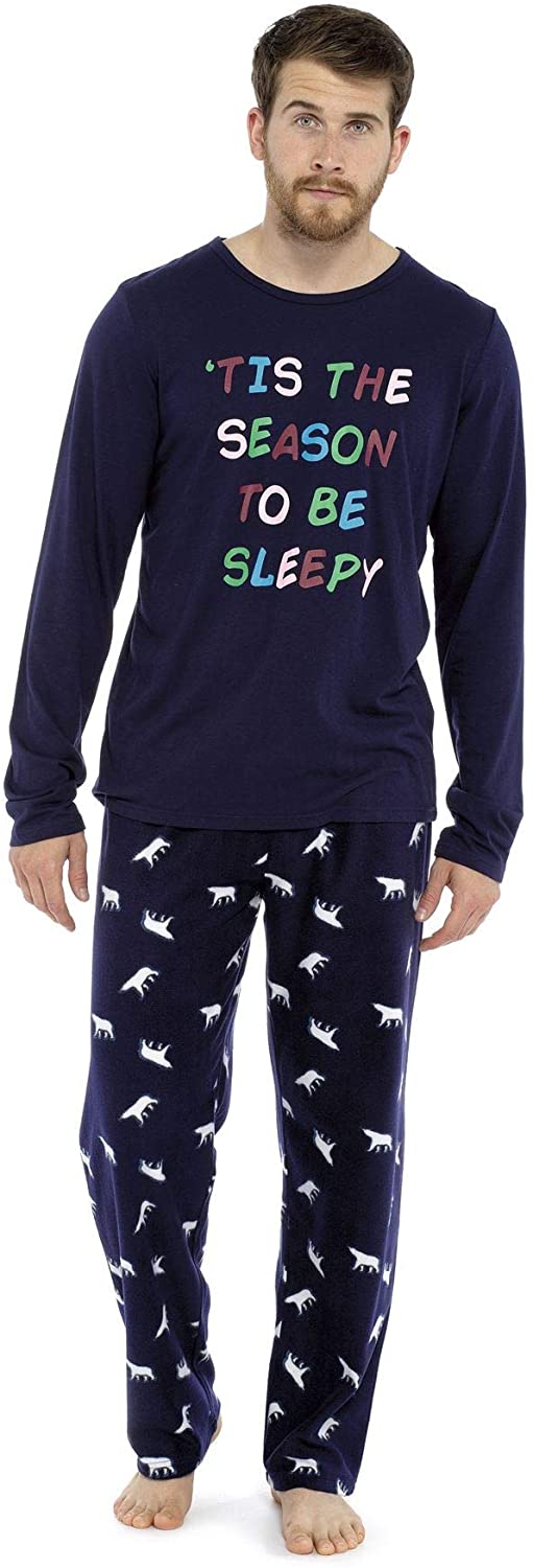 Mens Christmas Print Navy Pyjamas ('Tis The Season to be Sleepy) 2XL