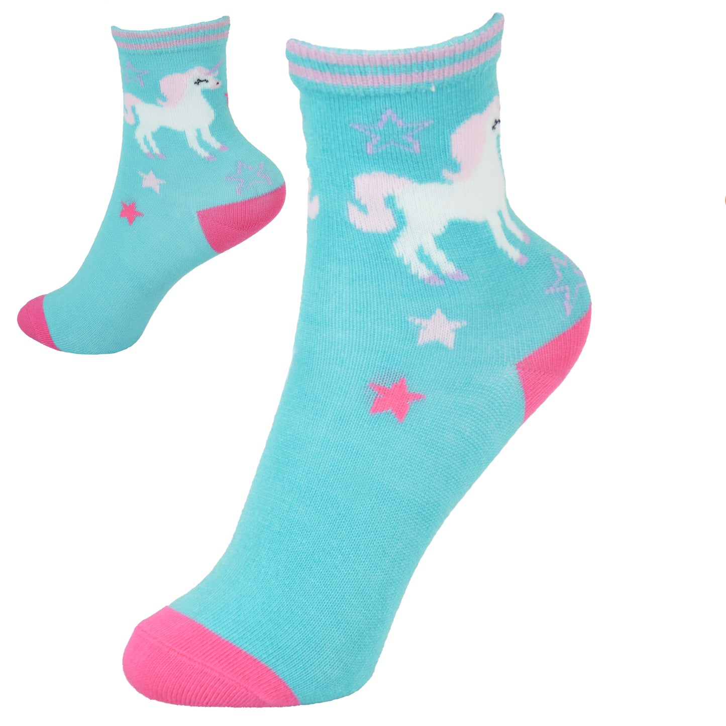 6 Pairs Girls' Unicorn and Dog Patterned Bamboo Socks
