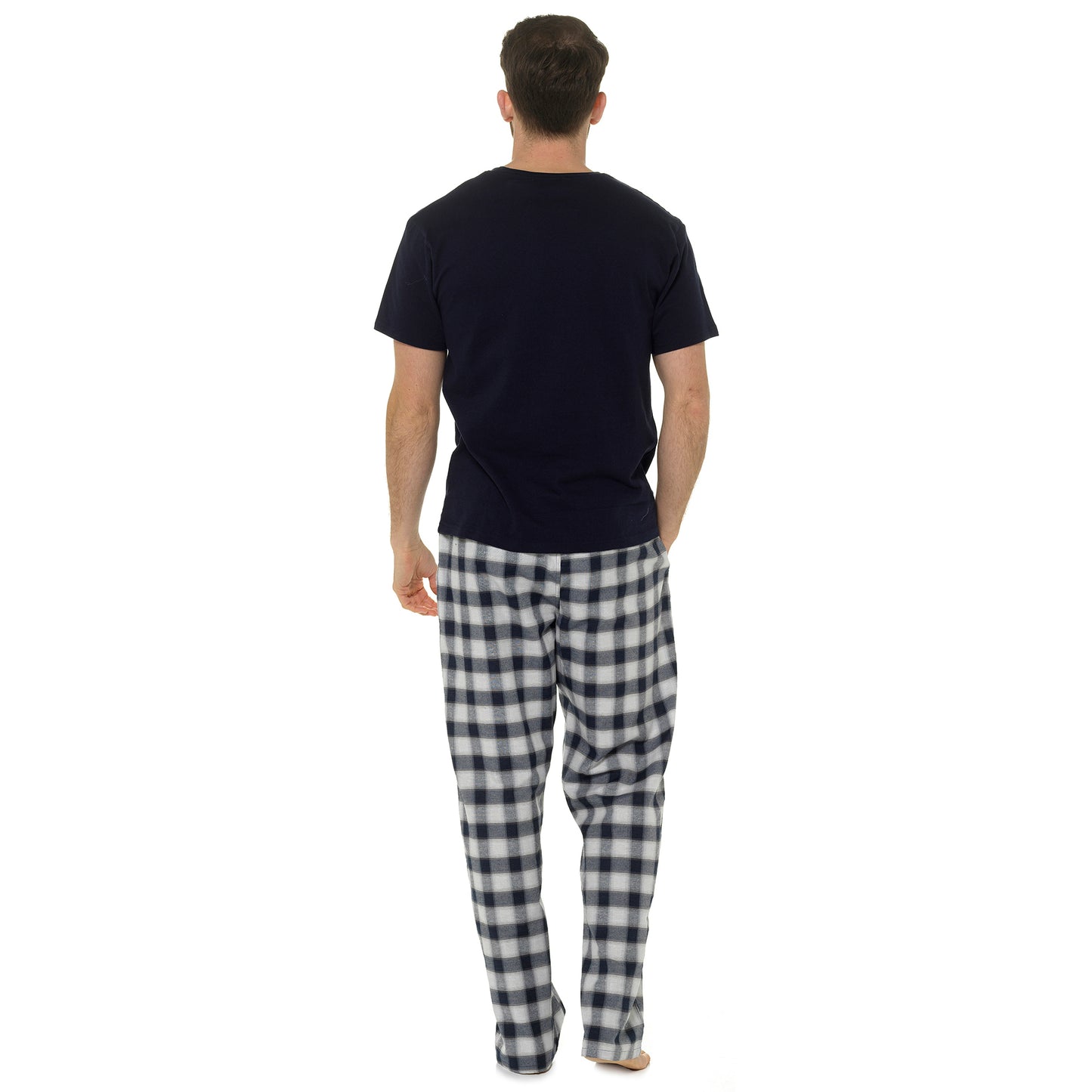 Mens Cotton Jersey T-Shirt and Woven Checked Long Pants Pyamas Set