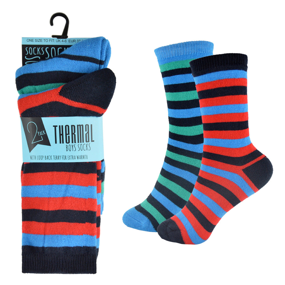 Boys 4 Pack Colourful Stripes Patterned Thermal Socks Various Sizes Available