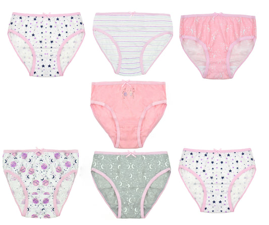 7 Pairs Girls' Moon and Stars Print OEKO-TEX Knickers Briefs Underwear