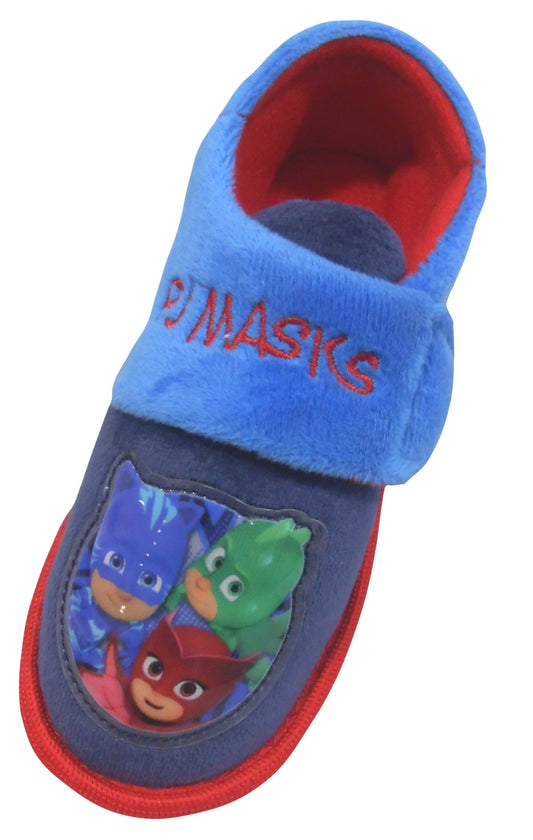 PJ Masks Boys Blue Plush Slippers UK Child Sizes 4-6 Non-Slip Indoor Shoes