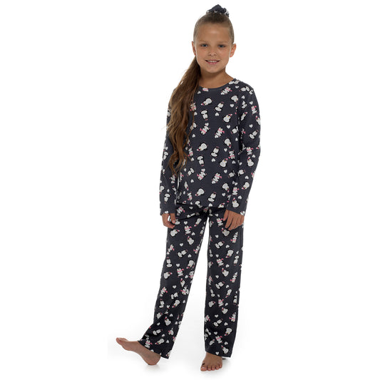 Girls Penguin Print Cotton Pyjamas with Matching Scrunchie Set