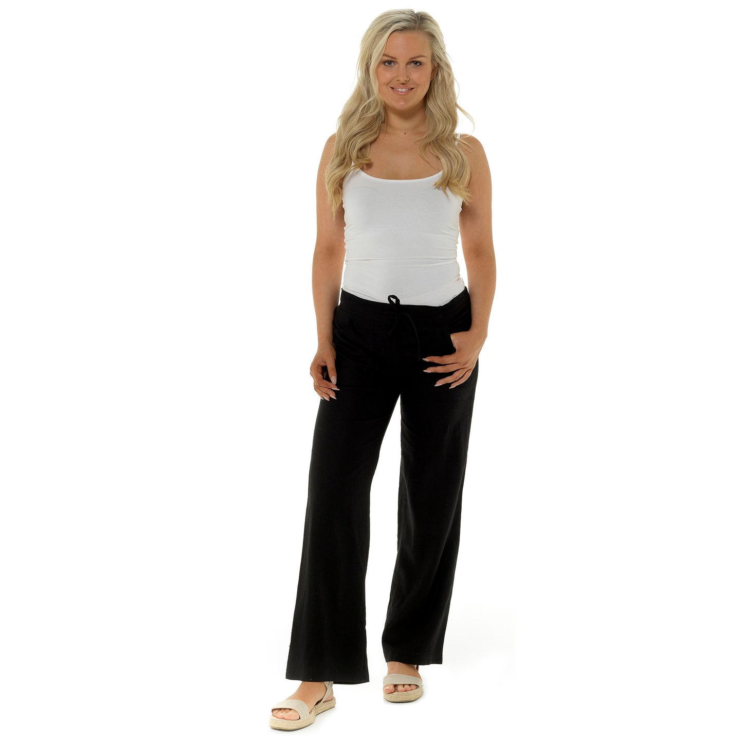 Ladies Classic Linen Trousers with Elasticated Waist and Pockets Casual Summer