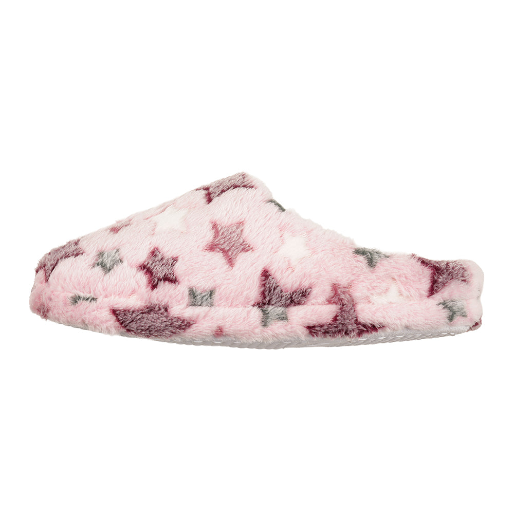Ladies Pink Star Cosy Mule Slippers with Faux Fur Lining Memory Foam Cushioned Footbed Comfortable Non-Slip Sole Elegant Ladies Warm UK Sizes 3 -8