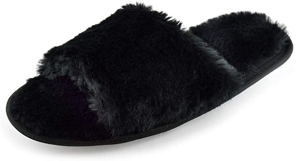 Ladies Faux Fur Open Toe Slider Style Slippers